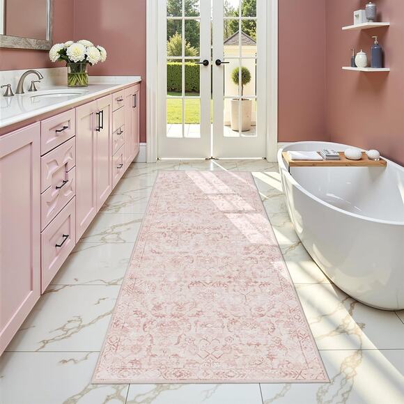 Deerly Other - Pink 2x6 Runner Rug for Hallways Bed Side Kitchen, Boho Washable Distressed Low-